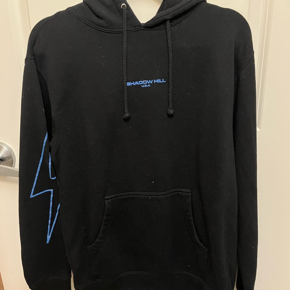 Shadow Hill Black Hoodie with Blue Sparkley Lightning Bolt!!